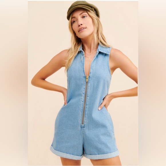 Show Me Your MuMu Pants - Show Me Your Mumu Women's Medium Wash Reno Sleeveless Denim Romper Size XL NWT